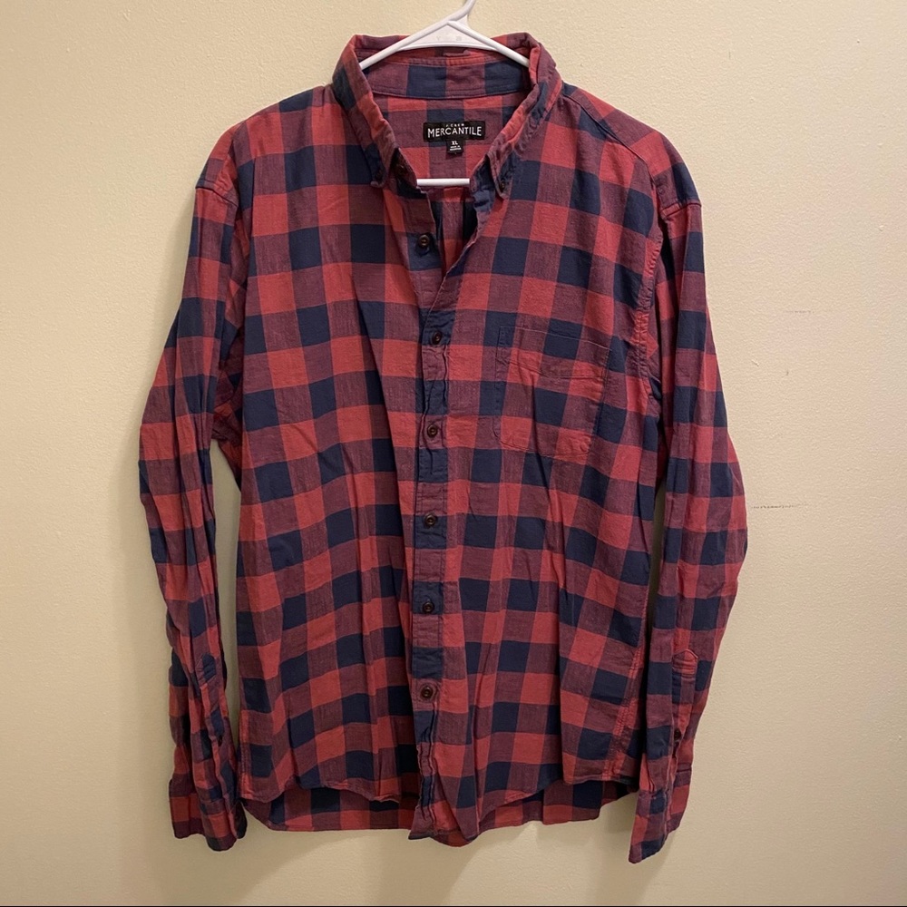 J. Crew Red Plaid Shirt Button Down Up XL EUC